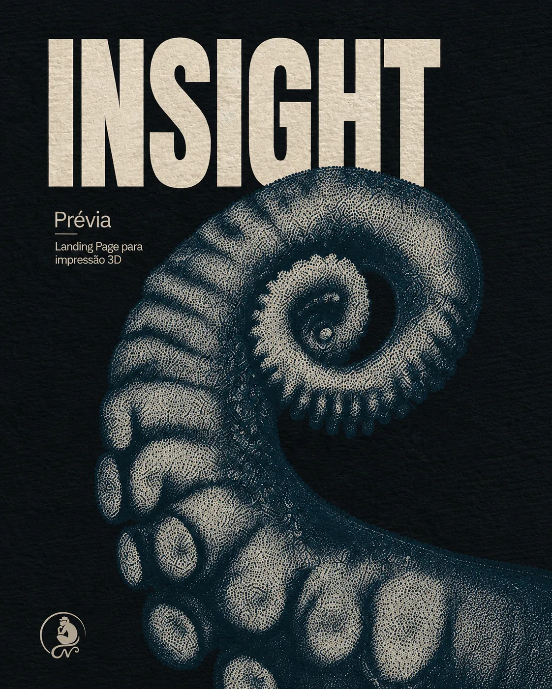 Capa de prévia do projeto Insight, com tipografia editorial e escultura em azul escuro