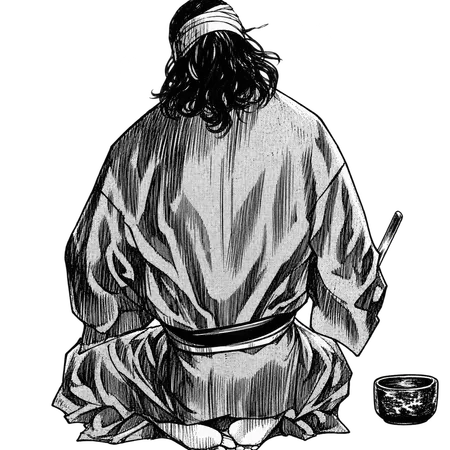 Esboço editorial em preto e branco de um personagem em pose introspectiva